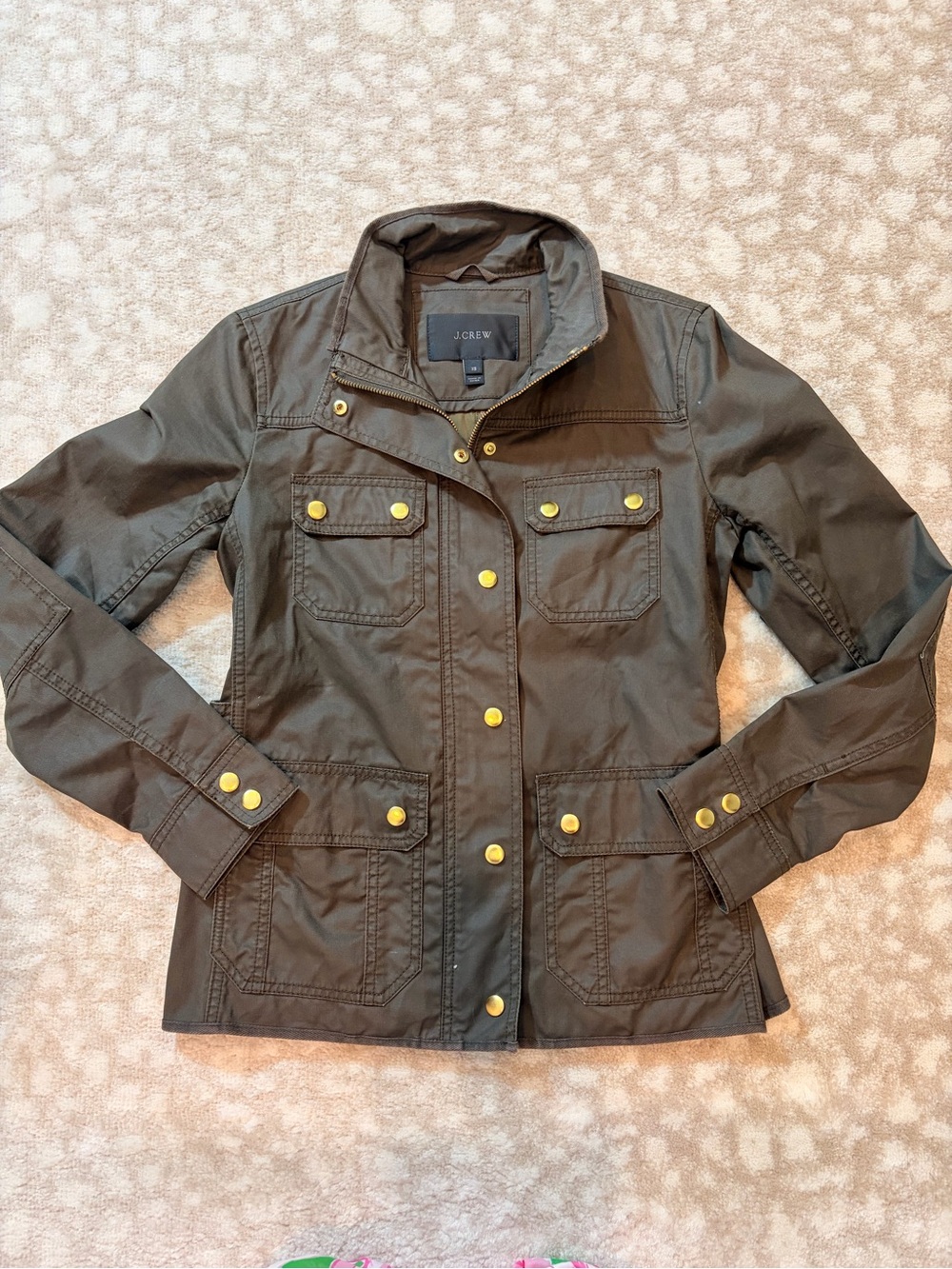 J. Crew Olive Green Utility Jacket with Gold-Tone Snaps